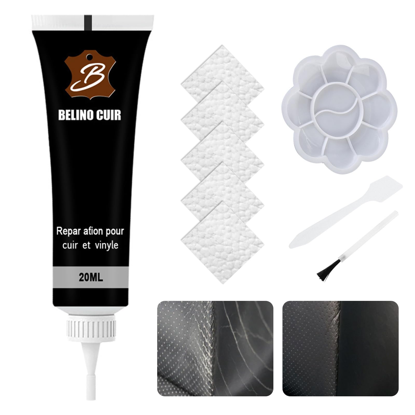 20ML Leder Reparatur Set Flüssigleder Schwarz Lederreparaturset Schwarz Lederreparatur Creme Reparatur von Lederkratzern Mischbare Lederreparatursets für Sofas Autositze Lederjacken Taschen Usw von Geaanen