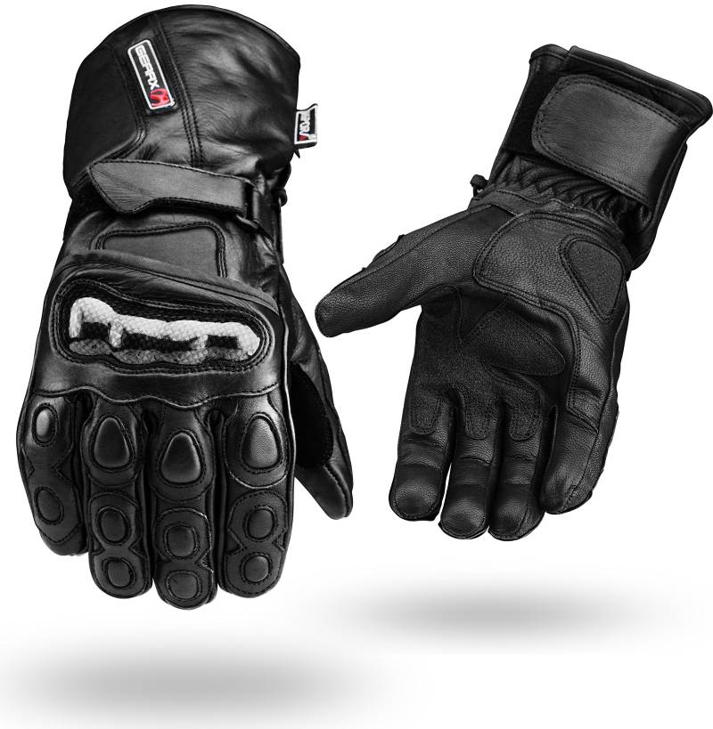 Winter wasserdichte Leder Handschuhe Motorrad Knöchel Schutz - Schwarz, L von GEARX