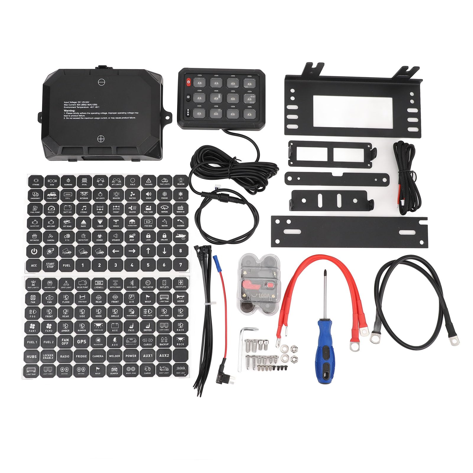 Gearwell 12 Gang Switch Panel, RGB Electronic Relay Control Box, Universal für LKW -Boot, automatisches Dimmbare Schaltungssystem mit App -Steuerung von Gearwell