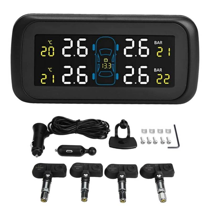 Gearwell Auto-TPMS-Reifendrucküberwachung, Reifendrucküberwachungssystem, LCD-Zigarettenanzünder-Stecker und Netzkabel, Dual-Anschluss, USB-Ladegerät, 4-teiliger interner Sensor von Gearwell