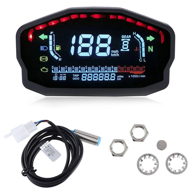 Gearwell -Motorrad -Tachometer, LED -LCD -Kennzeichnung, universelles digitales Drehzahlmesser, Motorradinstrumentcluster, digitales Geschwindigkeitsmesser von Gearwell