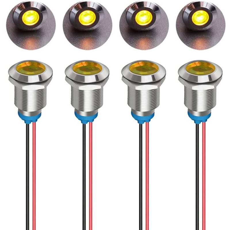 Gebildet 4Stück 12mm 3V-4.5V-5V-6V-7.5V-9V LED Metall Kontrollleuchte wasserdichte Signallampe Pilot Dash mit Draht (Orange) von Gebildet