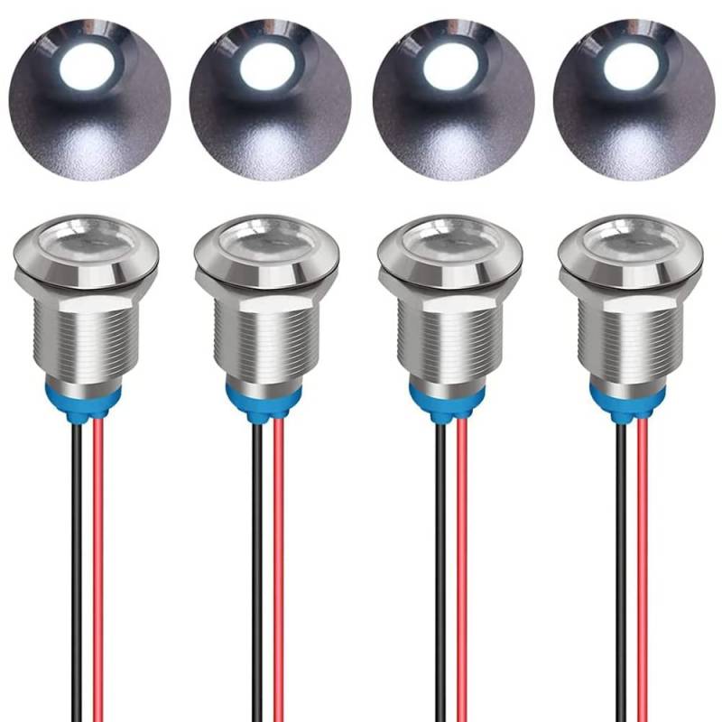 Gebildet 4Stück 12mm 3V-4.5V-5V-6V-7.5V-9V LED Metall Kontrollleuchte wasserdichte Signallampe Pilot Dash mit Draht (Weiß) von Gebildet