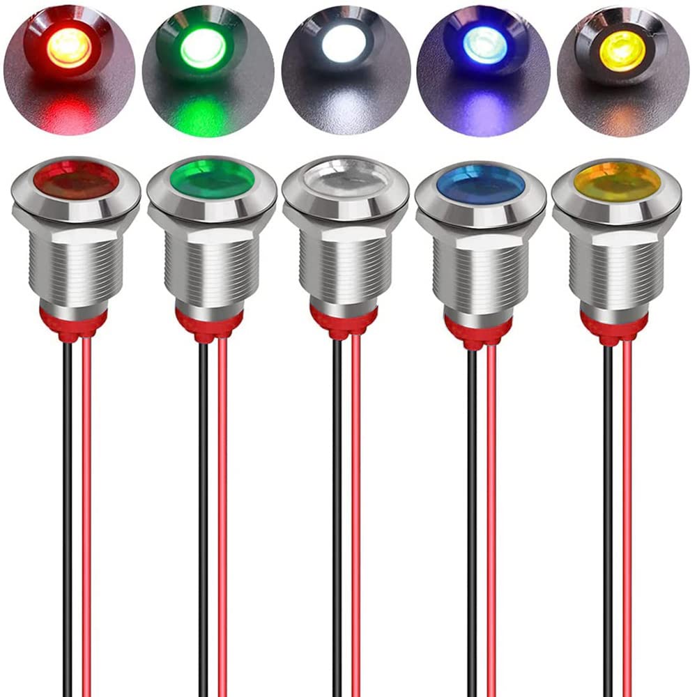Gebildet 5Pcs 12mm 220V LED Metall Anzeigelampe wasserdichte Signallampe (Grün Gelb Rot Blau Weiß 5Pcs) von Gebildet