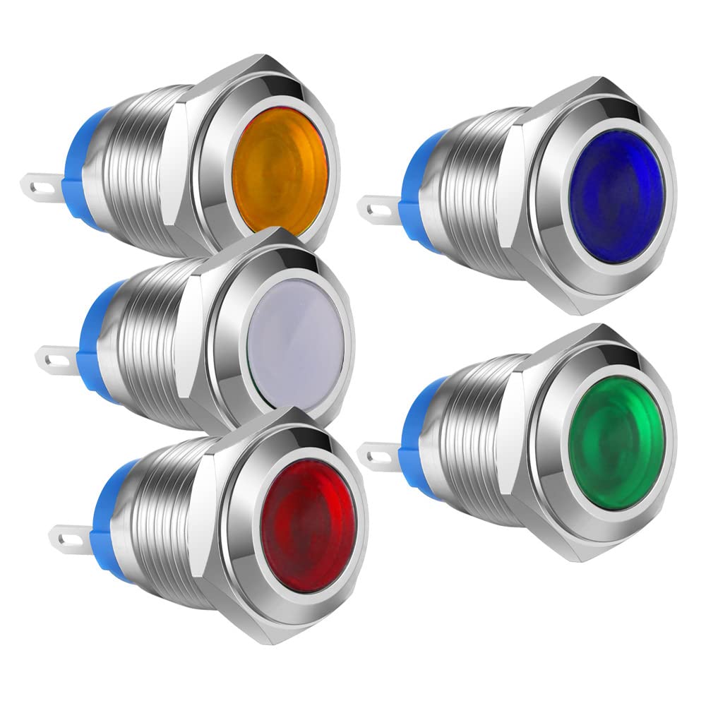 Gebildet 5pcs 12mm AC/DC 12-24V Edelstahl Wasserdicht LED-Kontrollleuchte und in 5Farben Rot/Orange/Blau/Grün/Weiß von Gebildet
