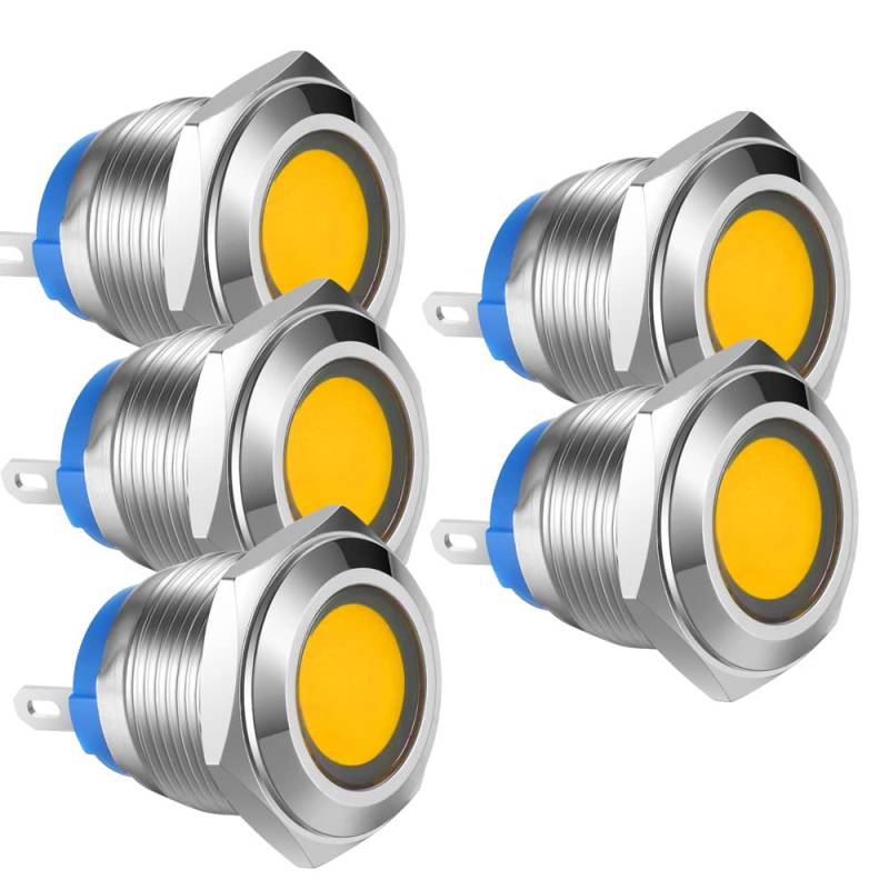 Gebildet 5pcs 16mm 12V-24VDC Vernickeltes Kupfer Wasserdicht Löttyp LED-Kontrollleuchte(Apfelsine) von Gebildet