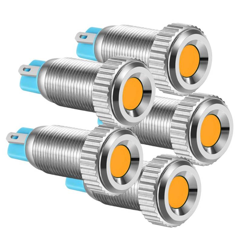 Gebildet 5pcs 8mm AC/DC 12-24V Vernickeltes Kupfer Wasserdicht LED-Kontrollleuchte(Apfelsine) von Gebildet