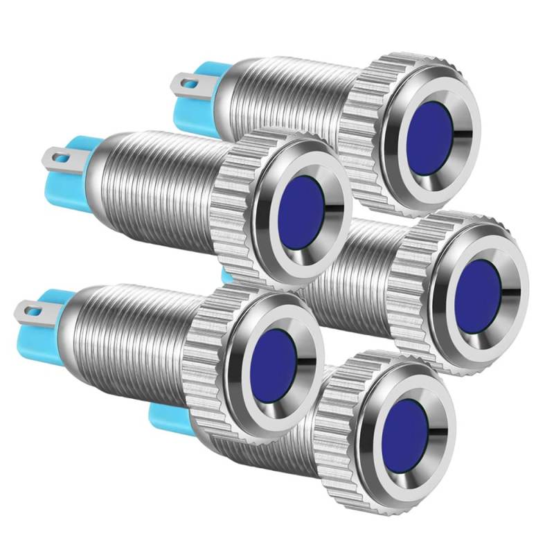 Gebildet 5pcs 8mm AC/DC 12-24V Vernickeltes Kupfer Wasserdicht LED-Kontrollleuchte(Blau) von Gebildet