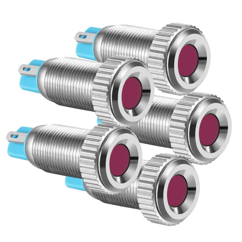 Gebildet 5pcs 8mm AC/DC 12-24V Vernickeltes Kupfer Wasserdicht LED-Kontrollleuchte(Rot) von Gebildet