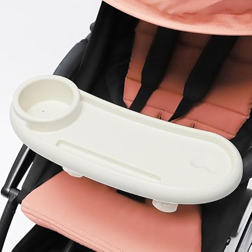 3-in-1 Kinderwagen-Getränkehalter mit Handyhalterung und Snack-Tablett, verbesserter starrer Rahmen, bleibt aufrecht, exklusiver rutschfester Clip, fester Griff, Universal-Kinderwagen-Ablage (weiß) von Gehanico