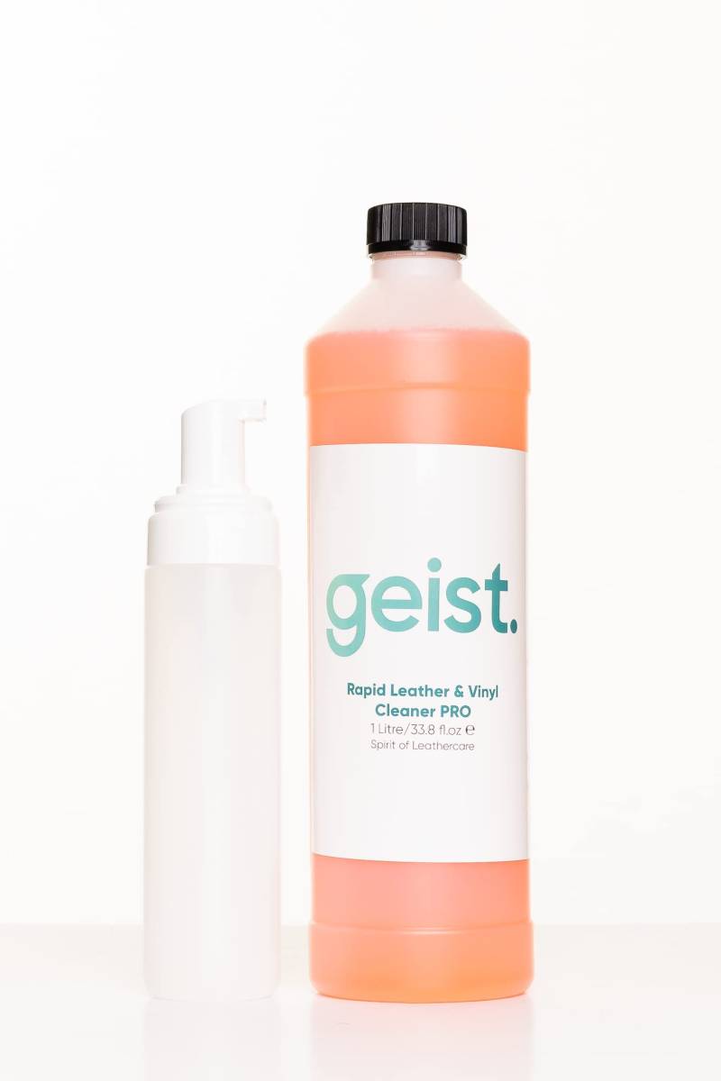 Geist. Rapid Leder- und Kunstlederreiniger Pro | Gegen Starke Verschmutzungen auf Lederautositzen, Sofas, Möbeln, Taschen, Schuhen | Auf Wasserbasis | Stark Lederreiniger | 1 Liter von Geist.