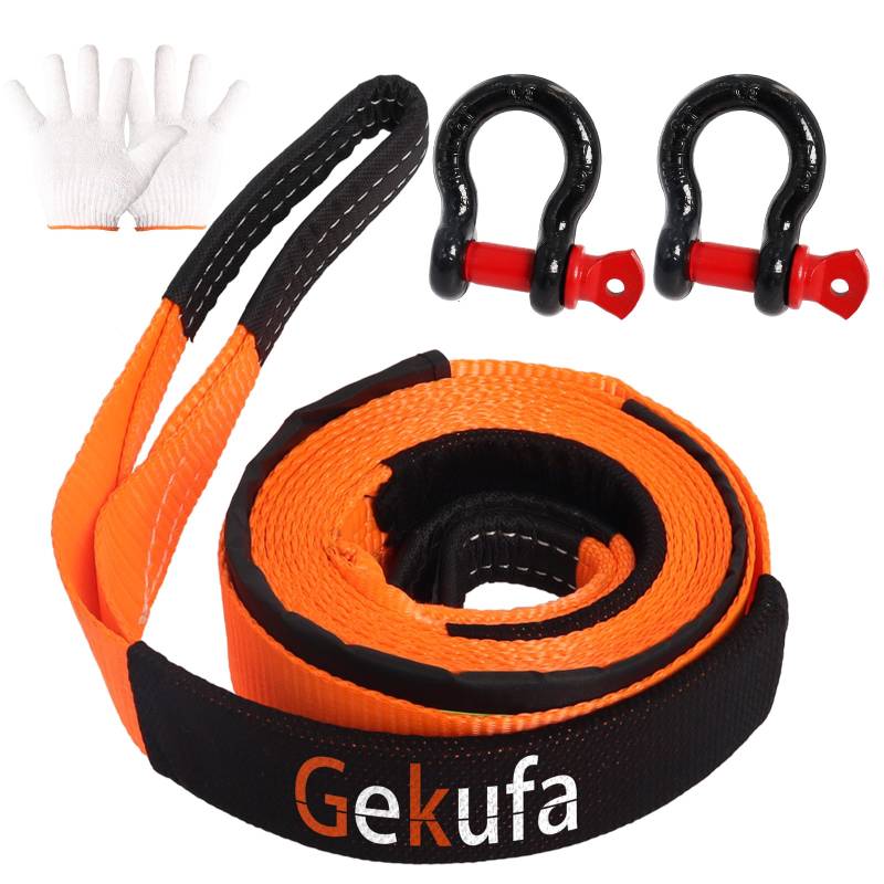 Gekufa Abschleppseil pkw 5M x 5cm, 8 Tonnen (17637 Lbs) Abschleppseil Auto Kit mit 2 Verstärkten Haken und Reflektierenden Streifen, Abschleppseile Für Off-Road Recovery (Orange) von Gekufa