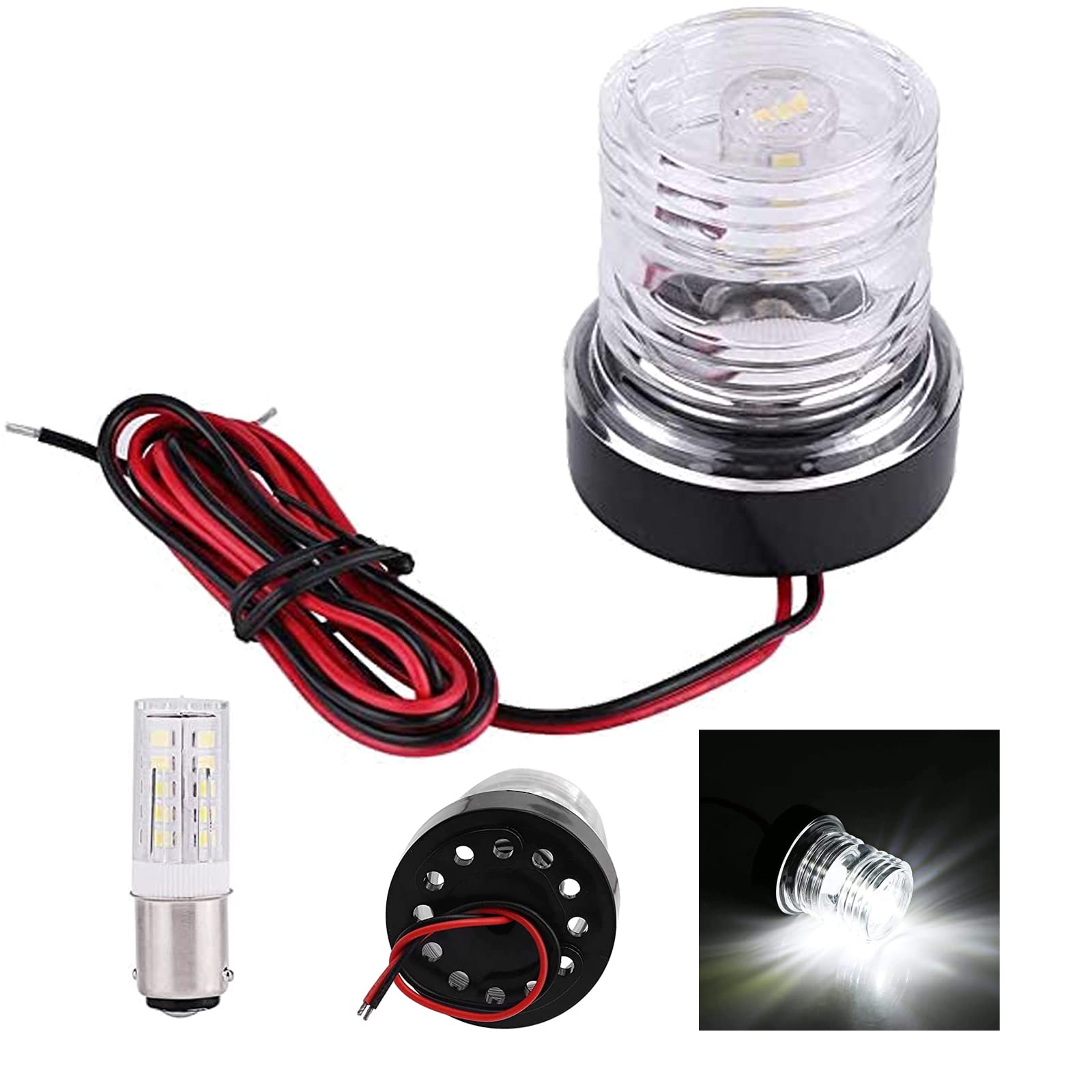 Geloo 12–24 V LED-Navigationslicht für Marineboote, Yachten, Garten, Ankerlichter, wasserdichtes Signallicht, rundum, 360°, weißes Licht, 4500 K, kleines Marine-Navigationslicht von Geloo