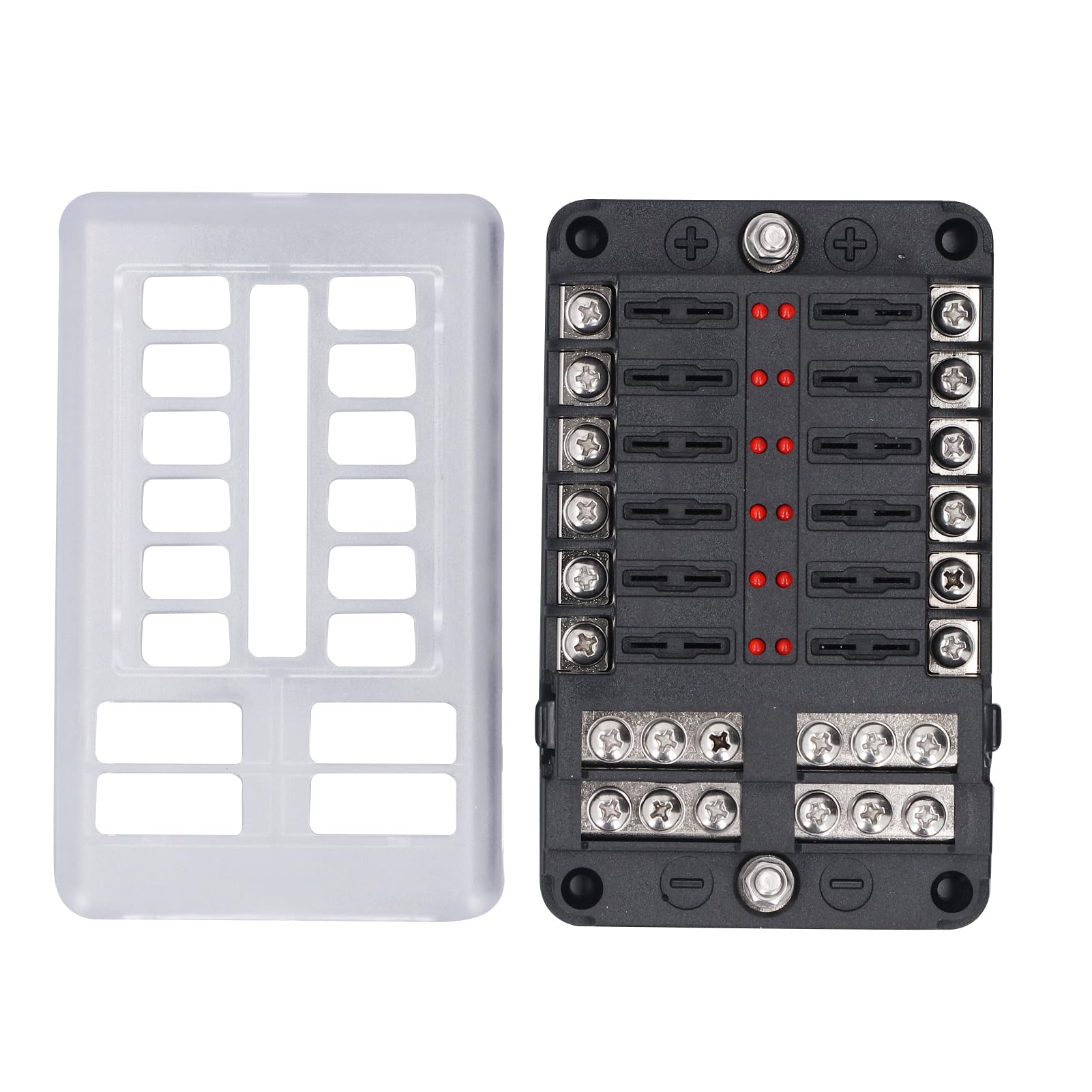 12-Wege-Sicherungshalter, 12-Kreis-Sicherungskasten, PBT-PC-Messing, Rote LED-Anzeigeleuchte, Maximal DC 32 V, Wasserdichte Abdeckung, Feuerfest, für LKW von Generic