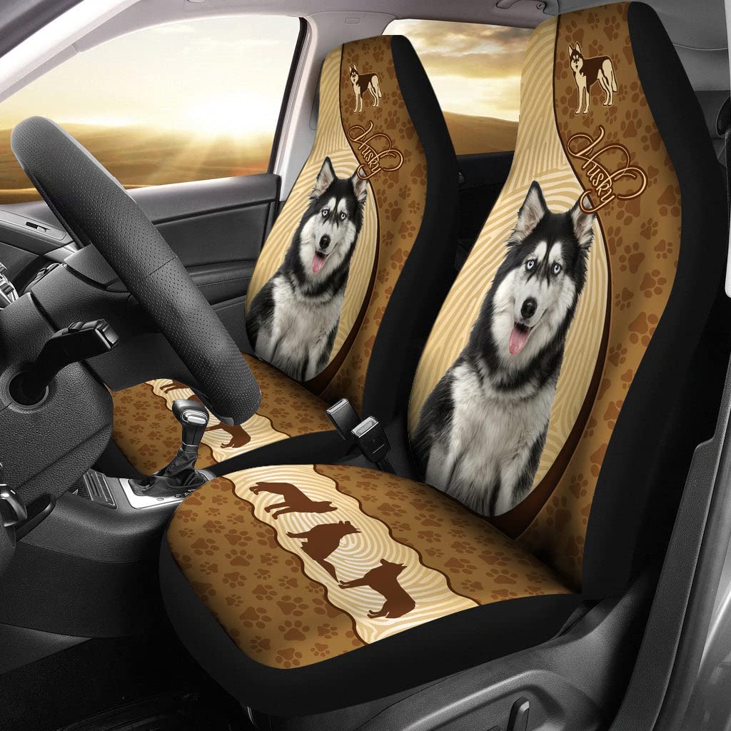 2 Stück Auto-Schonbezüge Sanft Autositzbezüge Schmutzabweisend Auto Vordersitzbezug Universal Für SUV Lieferwagen Geländewagen Husky Hund Einzigartiges Muster, Geschenk Für Husky Hundeliebhaber von Generic