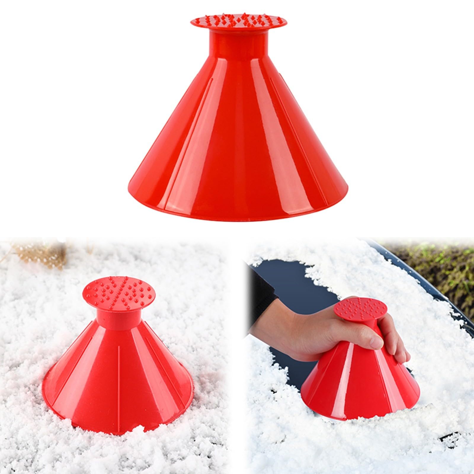 2 Stück Eiskratzer Auto Rund mit Trichter Runde 360 Grad Eiskratzer Kegel für Auto Fensterscheiben Magical Ice Removal Schnell Tool für Geeignet Auto SUV (Red) von Generic