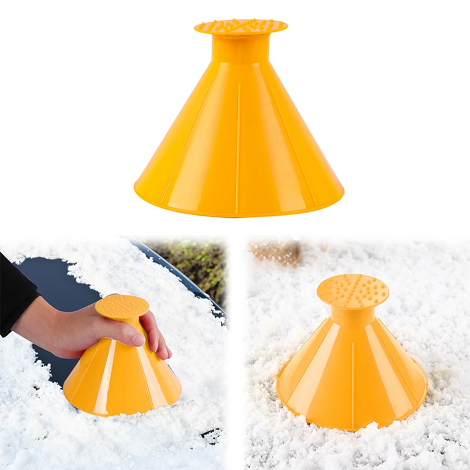 2 Stück Eiskratzer Auto Rund mit Trichter Runde 360 Grad Eiskratzer Kegel für Auto Fensterscheiben Magical Ice Removal Schnell Tool für Geeignet Auto SUV (Yellow) von Generic