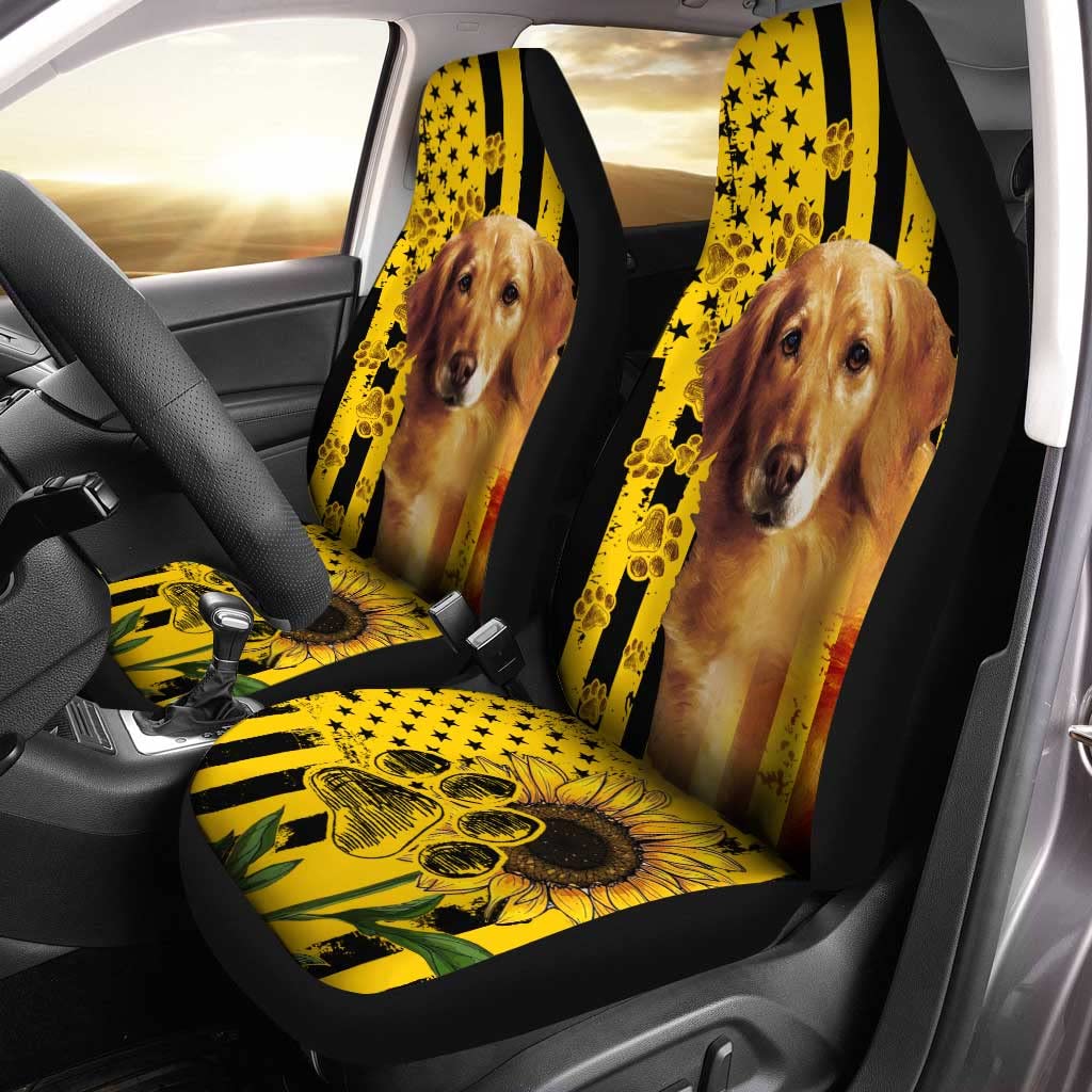 2 Stück Schalensitzbezug Autositzschoner Atmungsaktiv Vordersitz-Schonbezüge Universal Für SUV Limousine Golden Retriever Usa Flagge Sonnenblume, Geschenk Für Golden Retriever Liebhaber von Generic