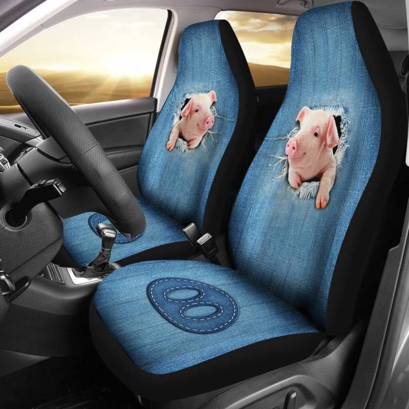 2 Stück Vordersitz-Schonbezüge Sanft Auto-Schonbezüge Atmungsaktiv Auto Vordersitzbezug Universal Für SUV Geländewagen LKW Schwein Jean Art Hintergrund, Geschenk Für Schwein Tierliebhaber von Generic