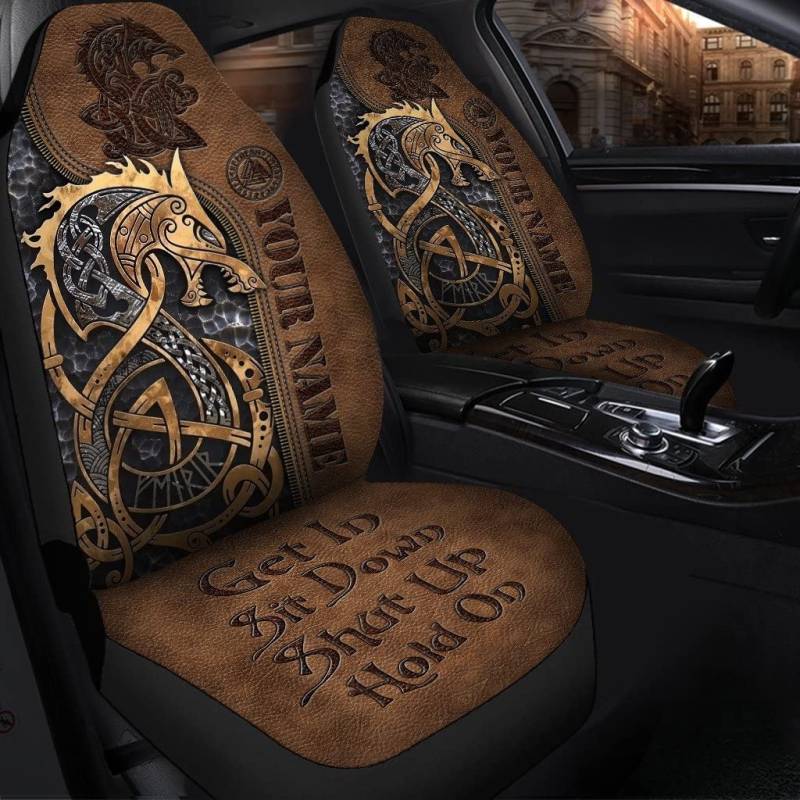 2 Stücke Auto-Schonbezüge Personalisierter Wikinger-Nordische-Mythologie-Fenrir-Reißverschluss-Muster-Lederhintergrund Auto-Zubehör Universelle Auto Sitzbezug 52X138Cm Für Wagen, Suvs, Anhänger von Generic