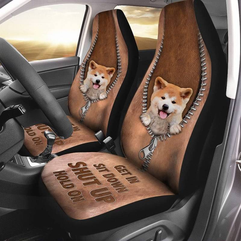 Generic 2 Stücke Auto-Schonbezüge Shiba Inu Steig EIN, Setz Dich, Halt Die Klappe Auto Sitzbezüge Klassisch Auto-Zubehör Für Suvs, Autos, Fahrzeuge, 52X138Cm von Generic