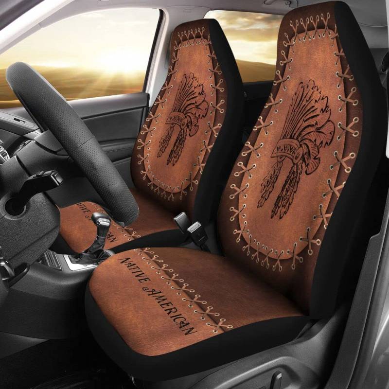 2 Stücke Auto Sitzbezug Indianer-Stammeshut Mit Braunem Ledermuster Innenraum Sitzschoner Fashion Sitzbezüge Set Universal 52X138Cm Für Lastwagen, Suvs, Autos von Generic