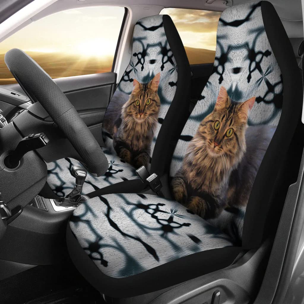 2 Stücke Auto Sitzbezug Maine Coon Katze Druck Schonbezüge Autoauflage Universelle Auto-Schonbezüge Universell Passende Autositzbezug Für Wagen, Fahrzeuge, Suvs, 52X138Cm von Generic