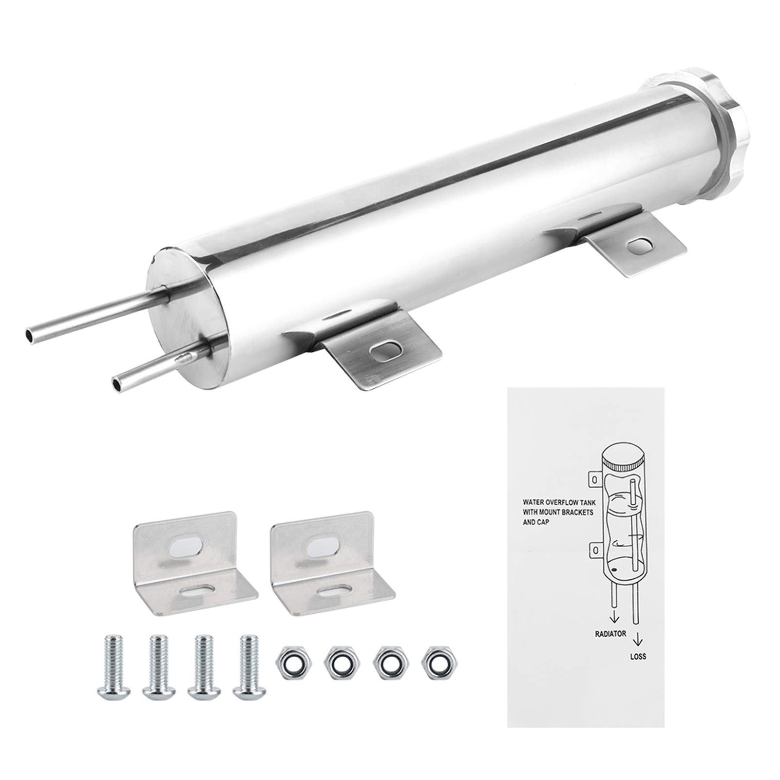 2x10 Zoll Überlauf Tank, Universal-Kühlmittel Behälter, Kühlmittel überlauf Tank, Dose Polierter Edelstahl-Kühlmittel Kühler 14oz Fit für Motor von Generic