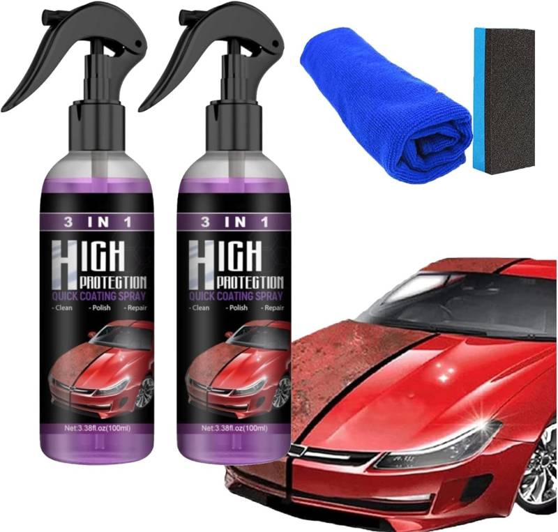 3-in-1-Beschichtungsspray, Autopolitur-Kratzer-Entferner, Hochschutz-Schnellbeschichtungsspray für Autos, Auto-Nano-Kratzer-Spray (100ml, 2Pcs) von Géneric