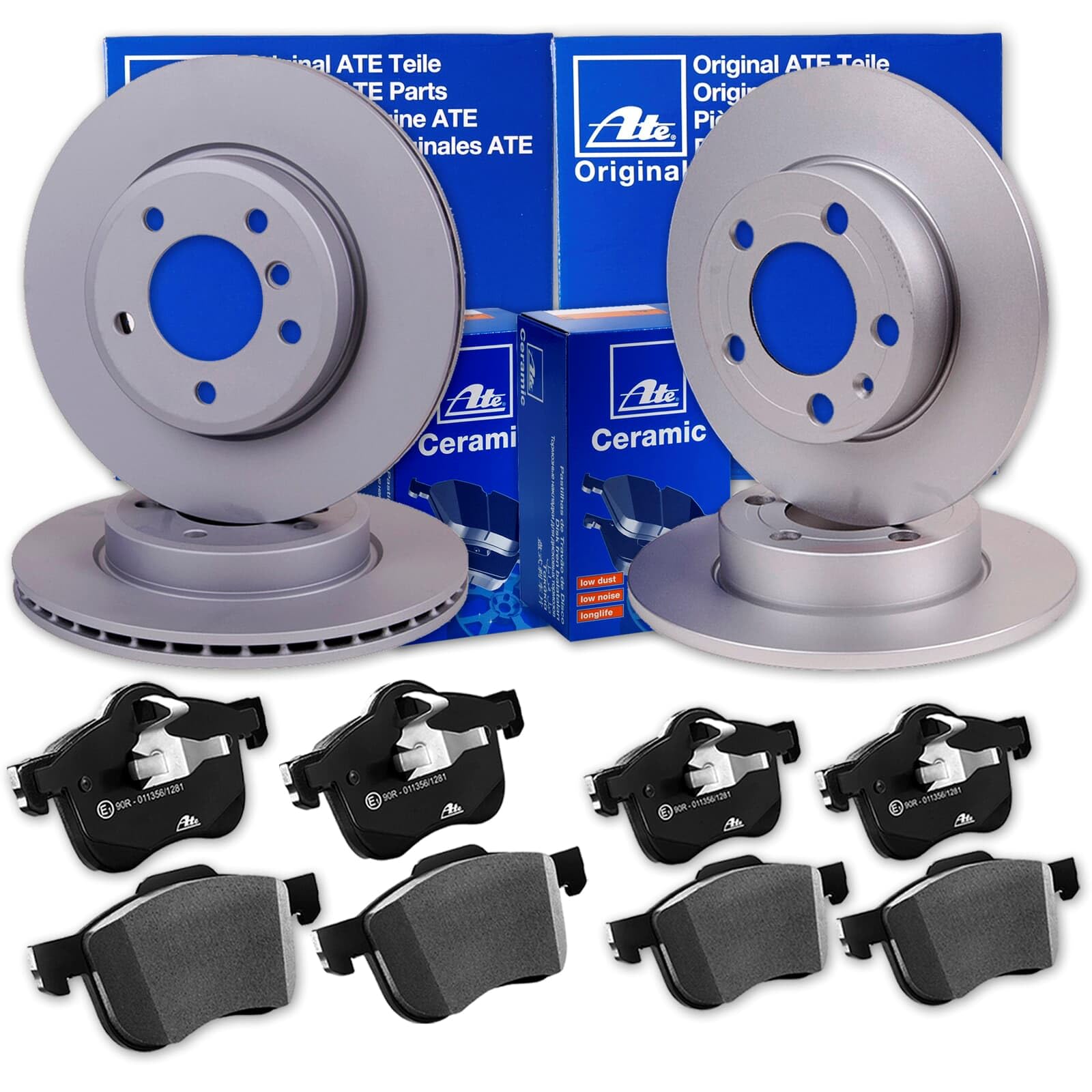 ATE Bremsscheiben + CERAMIC Beläge vorne + hinten für Golf 7 5T T-ROC von Generic