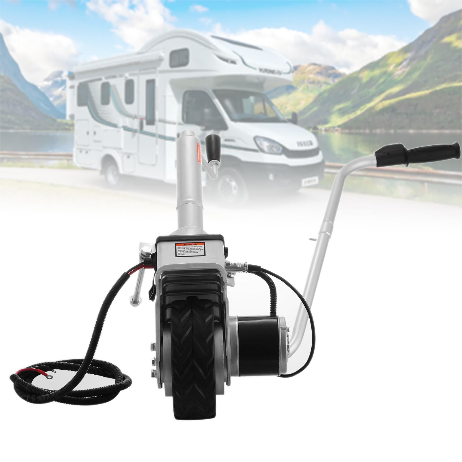 Anhänger Stützrad Elektrischer Anhängerwagen, 12 V, 350 W, motorisiertes Rad, Ratschen-Anhängerheber, Anhängertransporter mit motorisiertem Stahlrad, 2270 kg Anhängelast, 6–7 m/min Geschwind von Generic