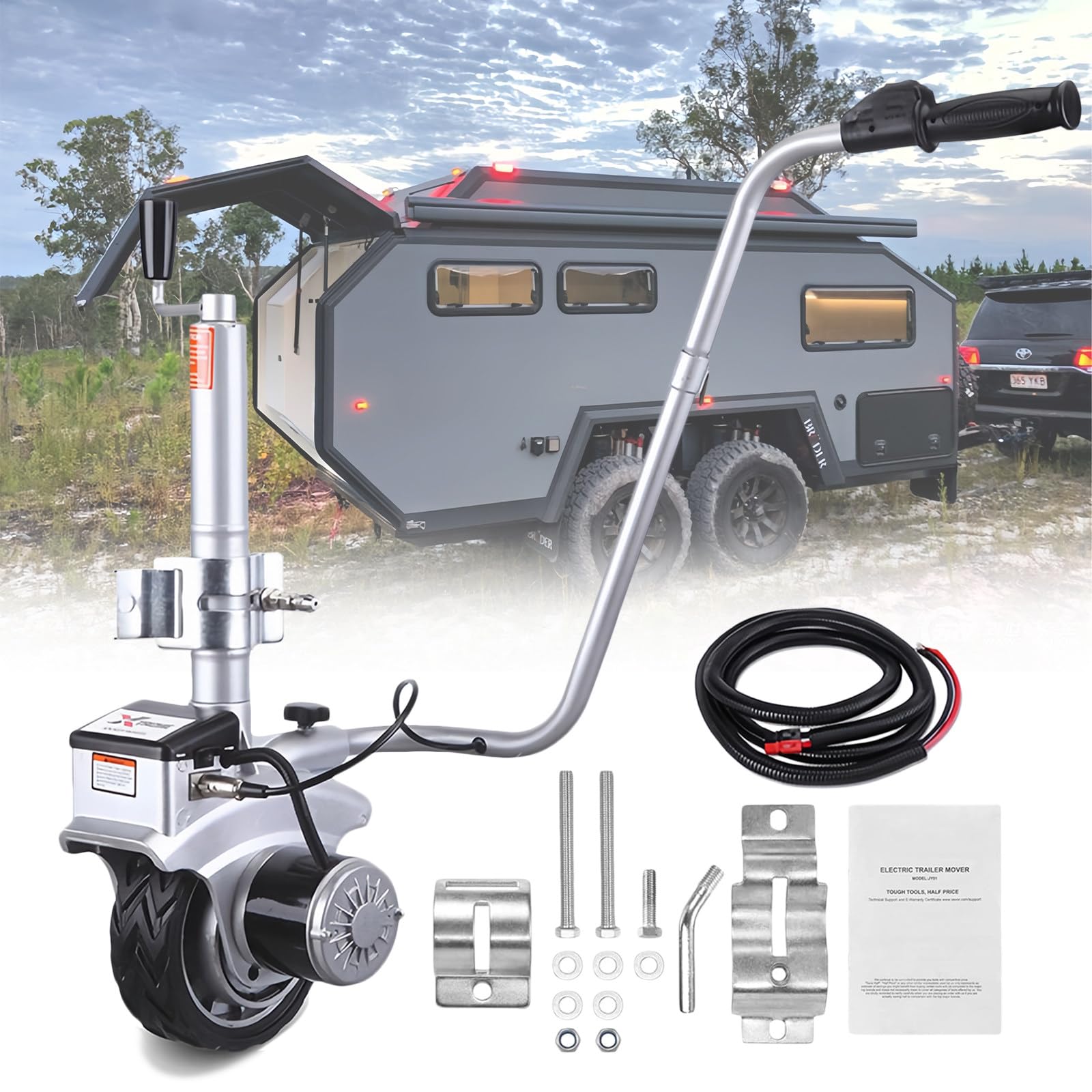 Anhänger Stützrad Elektrischer Anhängerwagen, 12 V, motorisiertes Rad, Ratschen-Anhängerheber, elektrischer Anhängerwagen, Anhängertransporter mit motorisiertem Aluminiumrad, 2270 kg Anhänge von Generic