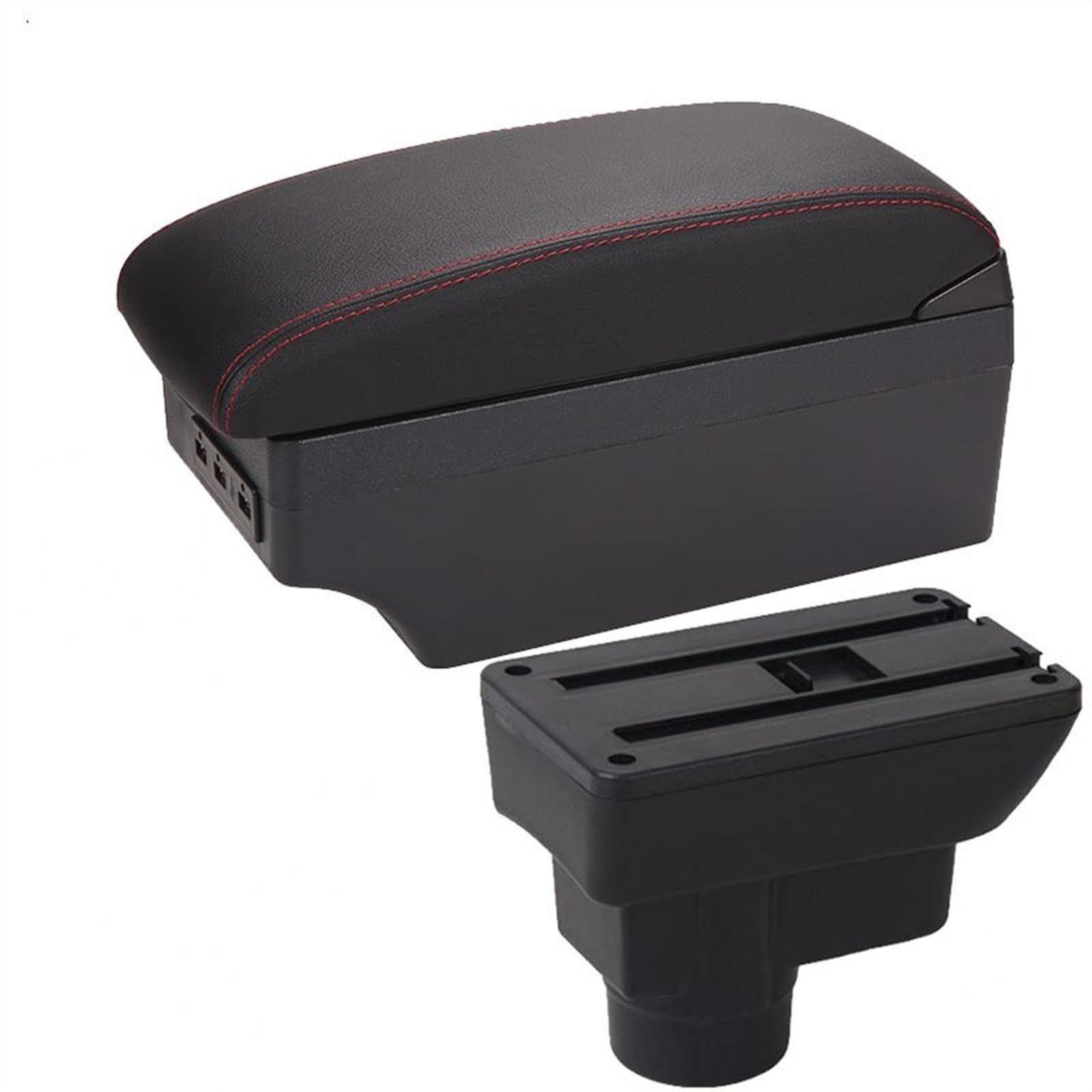 Armlehnenbox Auto Armlehne Rückenlehne Innenteile Aufbewahrungsbox Nachrüstteile Autozubehör Armlehnenbox, für Opel für Corsa D(A1 Black red 7USB) von Generic