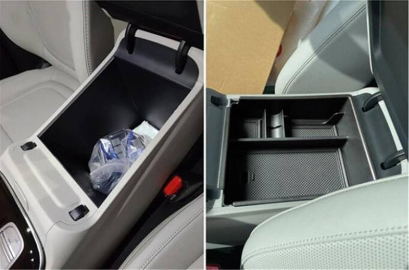 Armlehnenbox Auto-Mittelarmlehne ABS Sekundäraufbewahrungsbox Center Console Organizer-Ablage für Hyundai für Tucson NX4 Limited für Santa für Cruz(With Full Black Mat) von Generic