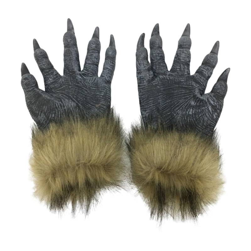 Armstulpen Damen Baumwolle Halloween Drachenhand Kostüm Handschuhe Haarige Wolf Hände Pelztier Handschuhe Halloween Kostüm Zubehör Spitzenhandschuhe Schwarz Fingerlos (Black, One Size) von Generic