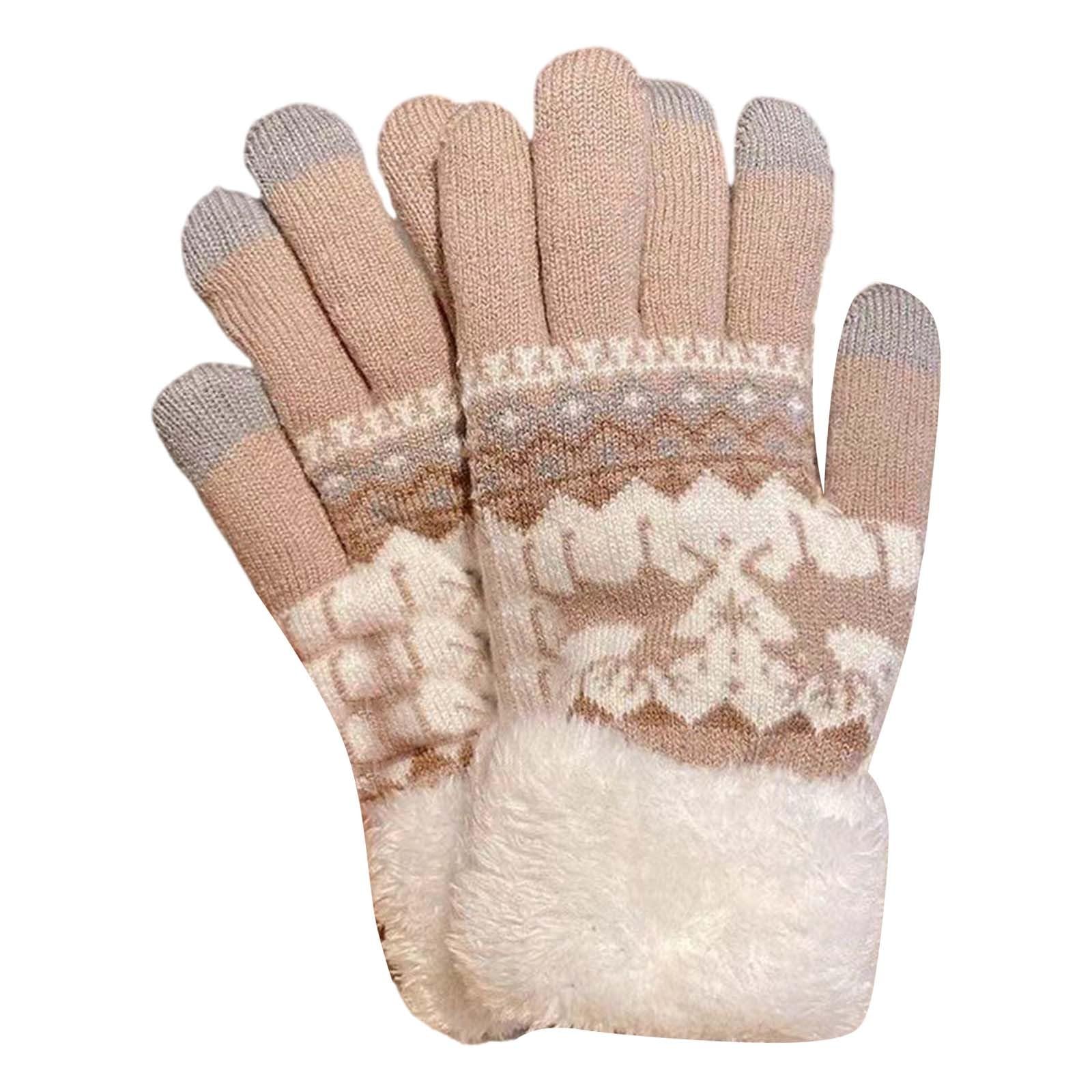 Armstulpen Schwarz Karneval Knitted Cold Proof Plush Thickened Christmas Gloves Pailletten Oberteil Mädchen (Khaki, A) von Generic