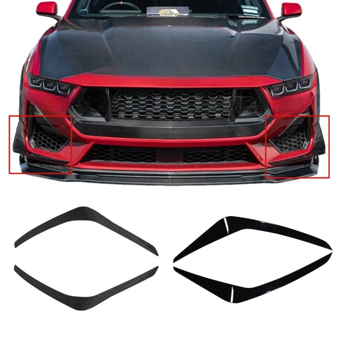 Auto Front Seite Stoßstange Lippe Kompatibel mit Ford Mustang Ecoboost GT 2024 Front Splitter Diffusor Spoiler Body Kit Autozubehör (Carbon Look) von Generic