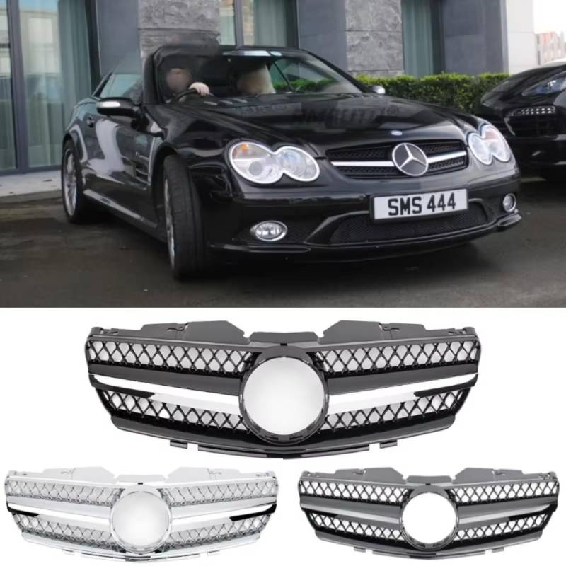 Auto Frontgrill Kühlergrill Racing Grills Chrom Kompatibel mit Mercedes Benz SL Klasse R230 SL500 SL550 SL600 2003-2006 Karosserie Kit Autozubehör (Full Black) von Generic