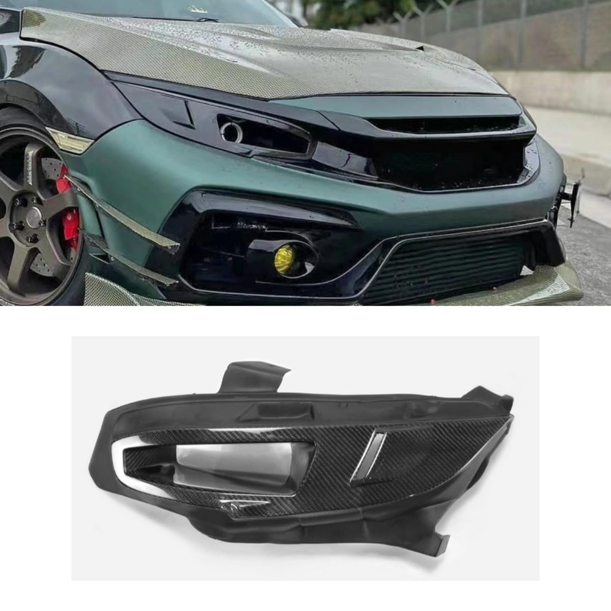 Auto Frontlampenschirm Scheinwerferabdeckung kompatibel mit Honda Civic 10. Generation FK8 Typ R Scheinwerfer Shell Guards Body Kit Autozubehör (Carbon Look) von Generic