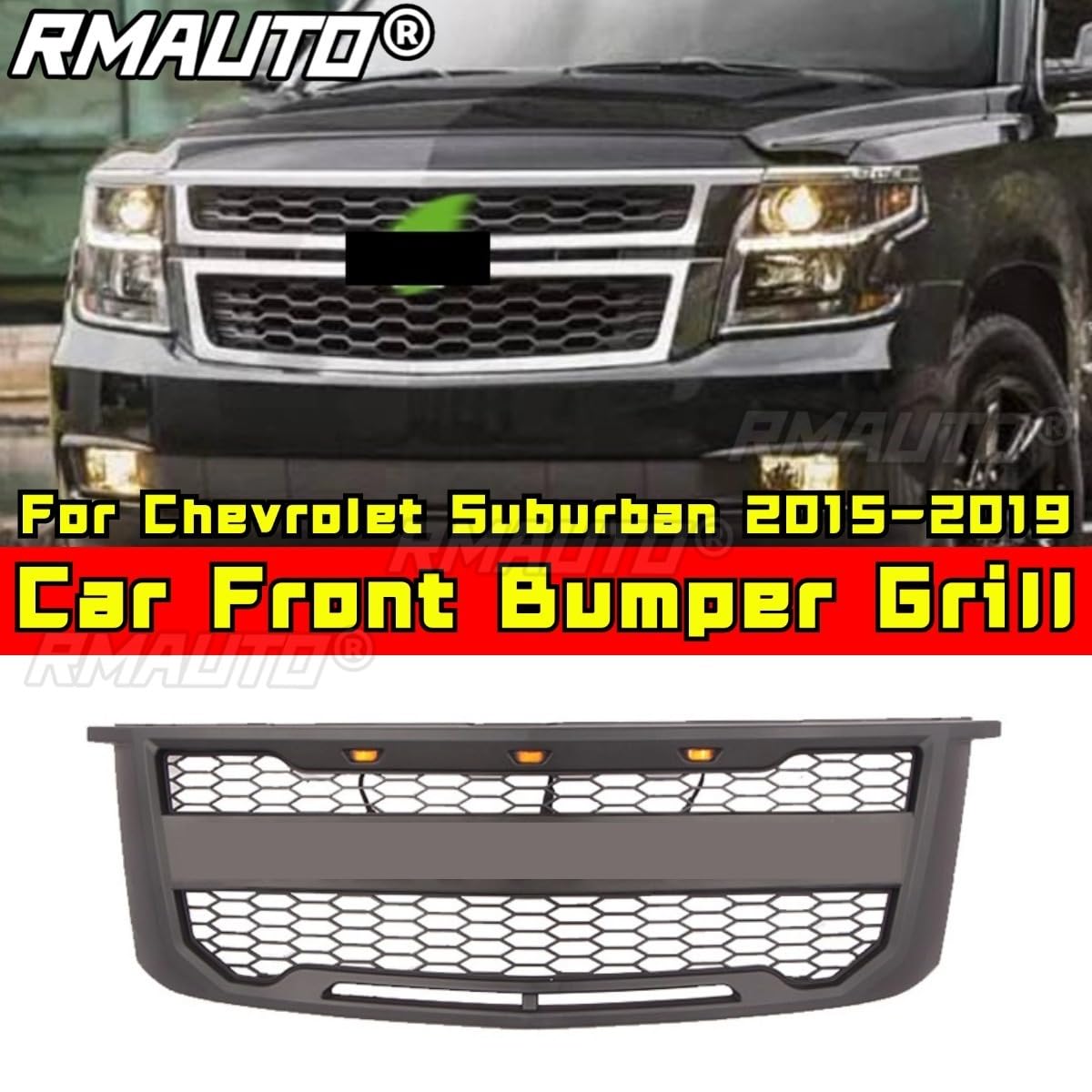 Auto-Frontstoßstange, Renngitter, Kühlergrill, kompatibel mit Chevrolet Suburban 2015–2019, Karosserie-Set, Autozubehör (grau) von Generic