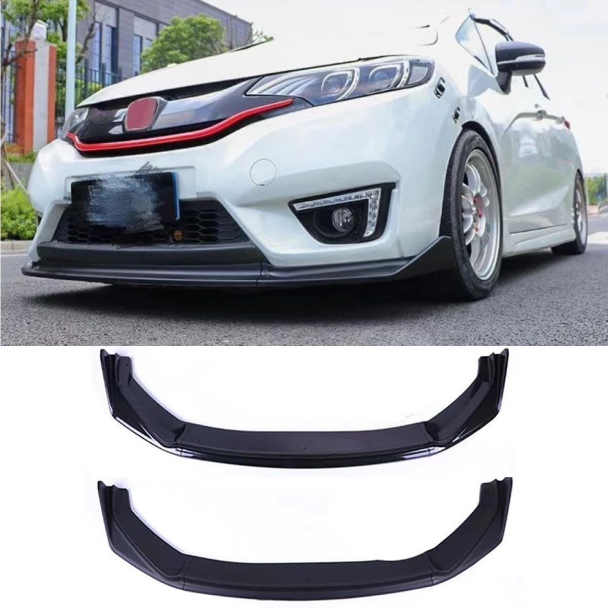 Auto Frontstoßstange Diffusor Kompatibel mit Honda Fit 2014-2017 Front Splitter Spoiler Body Kit Auto Zubehör (Glänzend Schwarz) von Generic