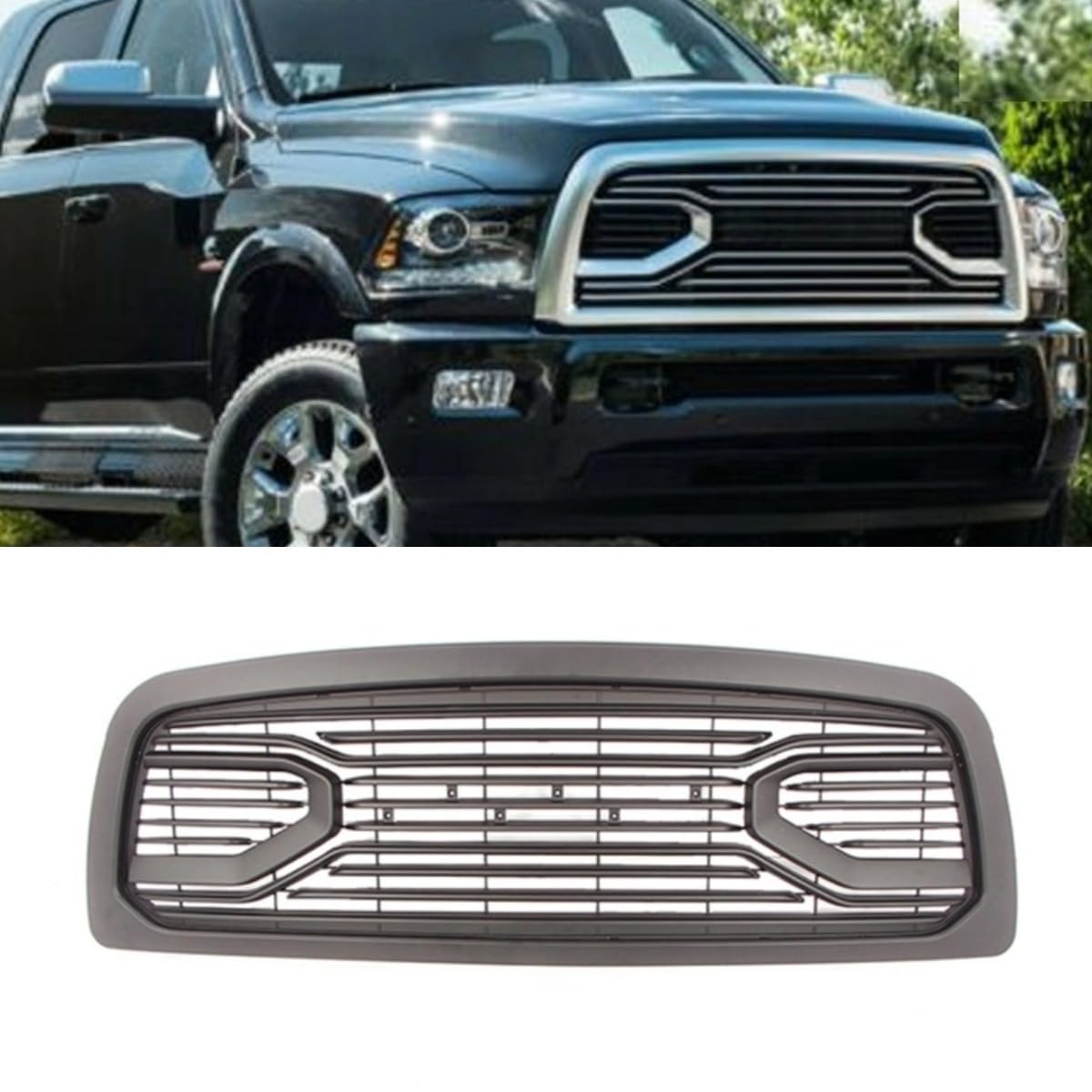 Auto Frontstoßstange Grill Racing Grills Auto Kühlergrill Kompatibel mit Dodge RAM 1500 2009-2013 Karosserie-Kit Autozubehör (Schwarz) von Generic