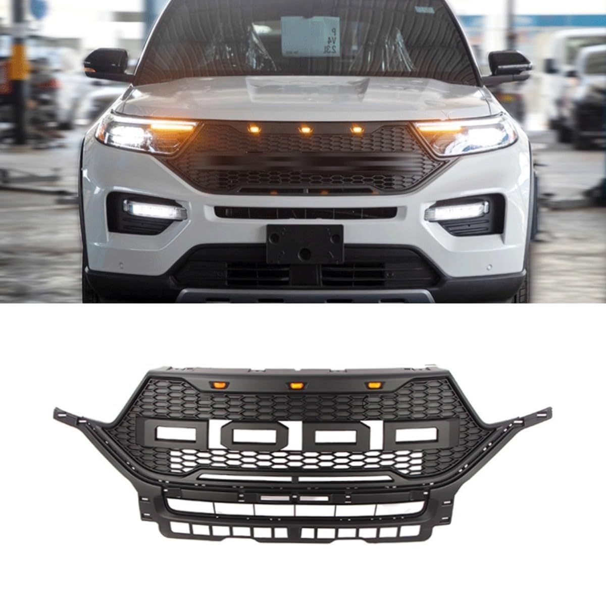 Auto Frontstoßstange Grill Racing Grills Auto Kühlergrill Kompatibel mit Ford Explorer 2019-2020 Body Kit Auto Zubehör (Glänzend Schwarz) von Generic