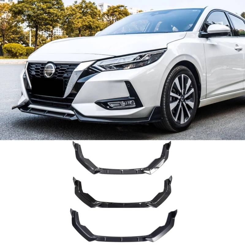 Auto Frontstoßstange Lippe Diffusor Spoiler Glänzend Schwarz Modifikationsteil Kompatibel mit Nissan Sylphy 2020-2022 Protector Auto Zubehör (Carbon Look) von Generic