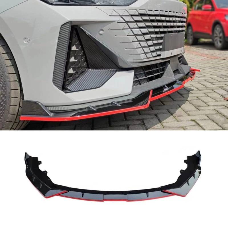 Auto Frontstoßstange Lippe Kompatibel mit Changan UNI-V 2022 Front Splitter Diffusor Spoiler Body Kit Auto Zubehör (Schwarz Rot) von Generic