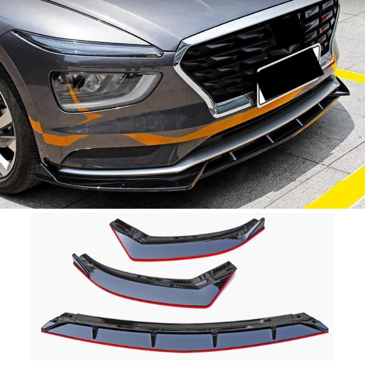 Auto Frontstoßstange Lippe Kompatibel mit Für Hyundai MISTRA 2021 Front Splitter Diffusor Spoiler Body Kit Auto Zubehör (Schwarz Rot) von Generic