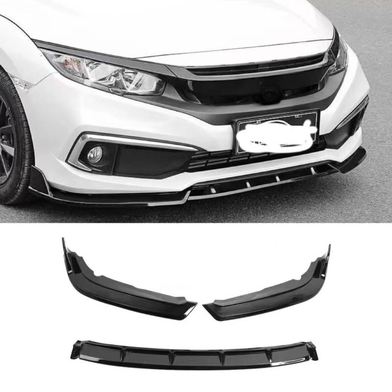 Auto Frontstoßstange Lippe Kompatibel mit Honda Civic 10th Gen 19-21 Front Splitter Diffusor Spoiler Body Kit Auto Zubehör (Glänzend Schwarz) von Generic