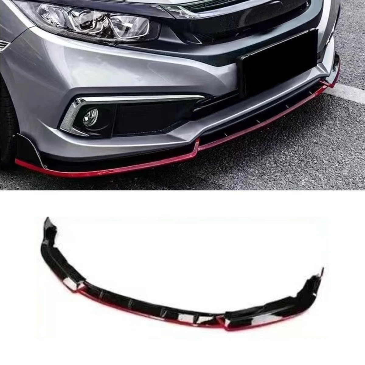 Auto Frontstoßstange Lippe Kompatibel mit Honda Civic 10th Gen 19-21 Front Splitter Diffusor Spoiler Body Kit Auto Zubehör (Schwarz Rot) von Generic