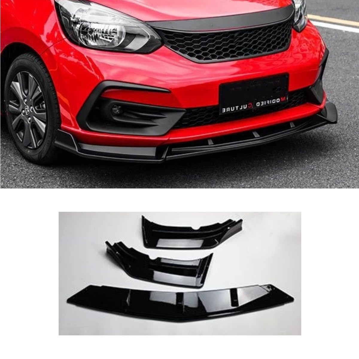 Auto Frontstoßstange Lippe Kompatibel mit Honda Fit 2021-2024 Front Splitter Diffusor Spoiler Body Kit Auto Zubehör (Glänzend Schwarz) von Generic