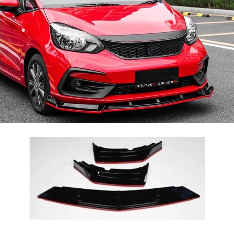 Auto Frontstoßstange Lippe Kompatibel mit Honda Fit 2021-2024 Front Splitter Diffusor Spoiler Body Kit Auto Zubehör (Schwarz Rot) von Generic